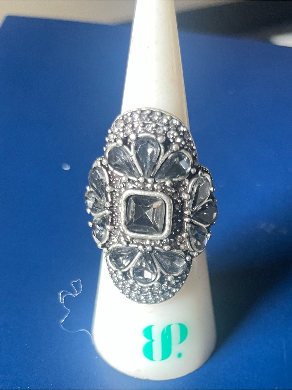 Silver-Tone Clear Crystal & Purple Statement Ring